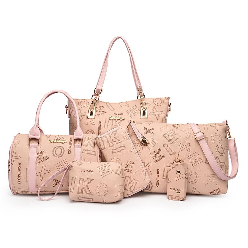 Women's bag, shoulder messenger bag, contrasting color splicing handbag, large-capacity child and mother bag, six-piece set