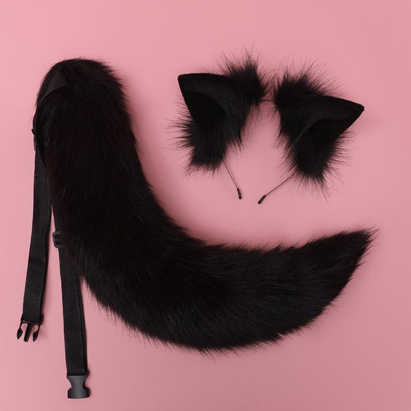 Lolita-Haarreifen mit Felltier-Motiv, Katzenohren, Schwanz-Set, Kawaii-Haarreifen für Halloween, Cosplay, Party-Accessoires