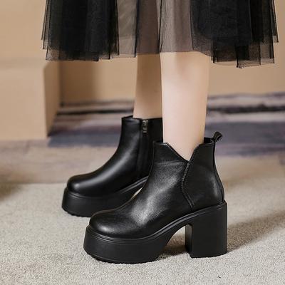 Schuhe für Damen 2024 Neue Plateau Damen Stiefeletten Bequeme Blockabsätze Hohe Absätze Schlicht Pendeln Büro Damen Schuhe