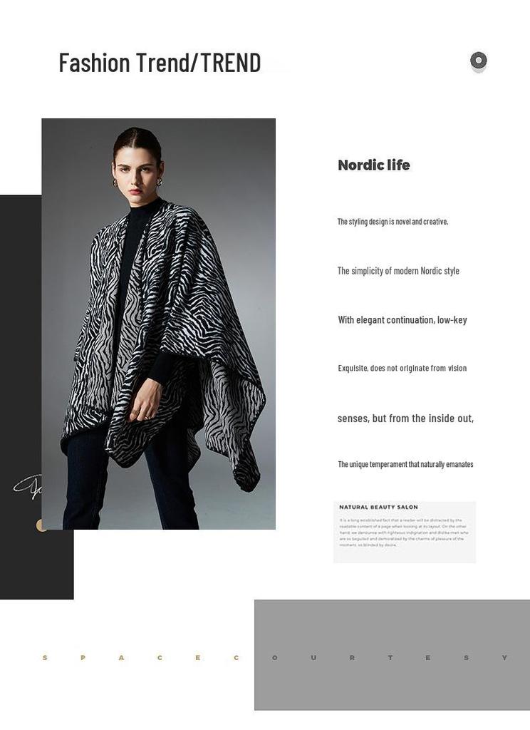 Plus Size Zebra Print Shawl: European/American Autumn/Winter Women's Mid-Length Jacket