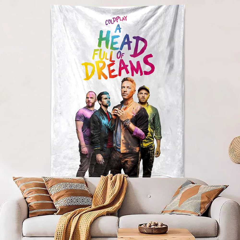 Vertical Tapestry Coldplay A Head Full Of Dreams Rainbow Letters Band Colorful Wall Hanging Poster for Fans Dorm