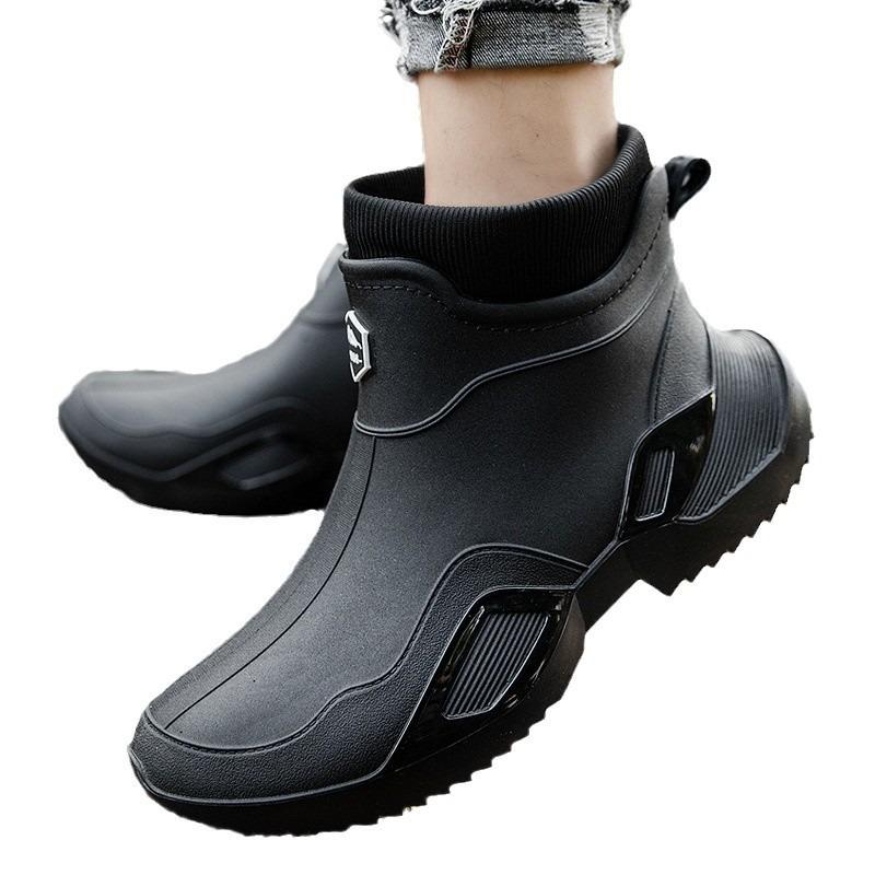 New rain shoes short tube men's adult waterproof shoes women's rain boots non-slip wear-resistant velvet warm fashion water boots