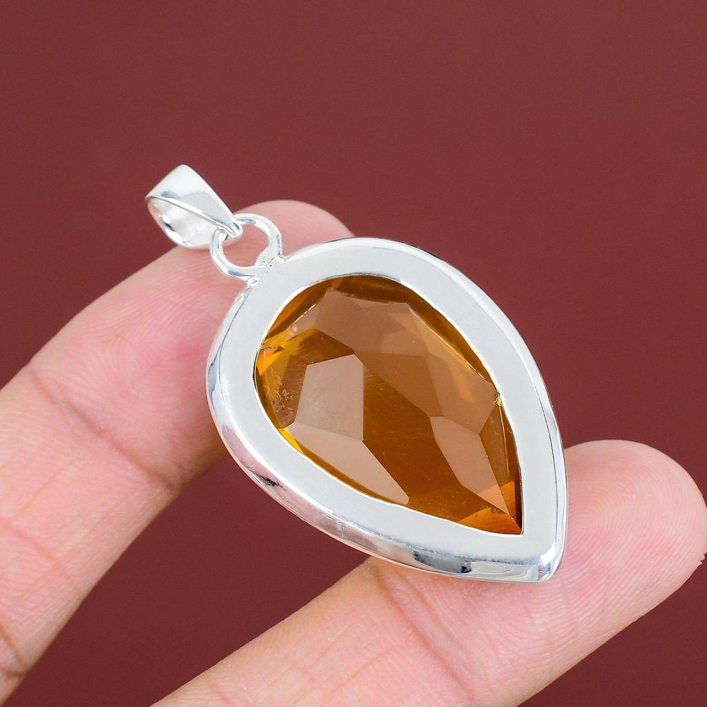 Faceted Citrine Pendant 925 Sterling Silver Pendant Real Gemstone Jewelry Handmade Pendant Citrine Jewelry Gifts For Wife Brand New Pendants