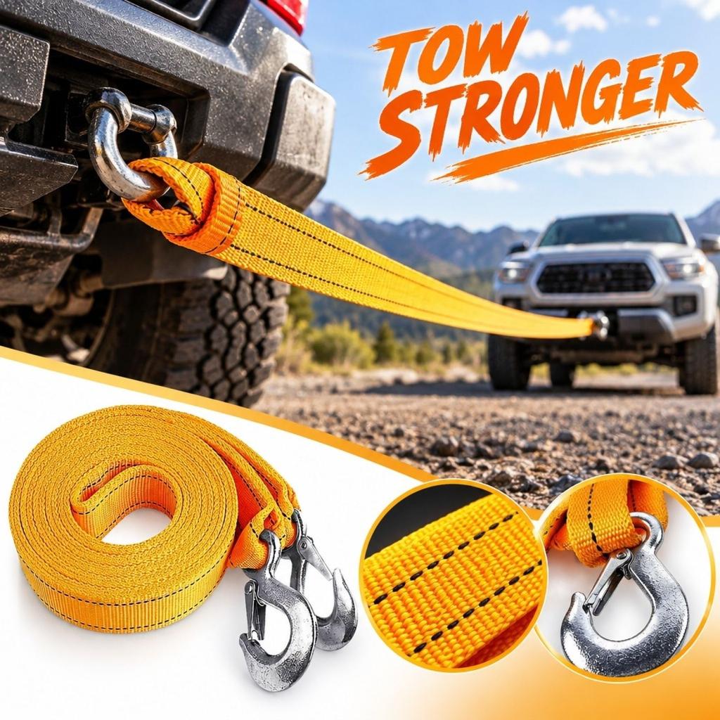 Reinforced Car Rope and Tie-Down Strap for Towing and Cargo Securing