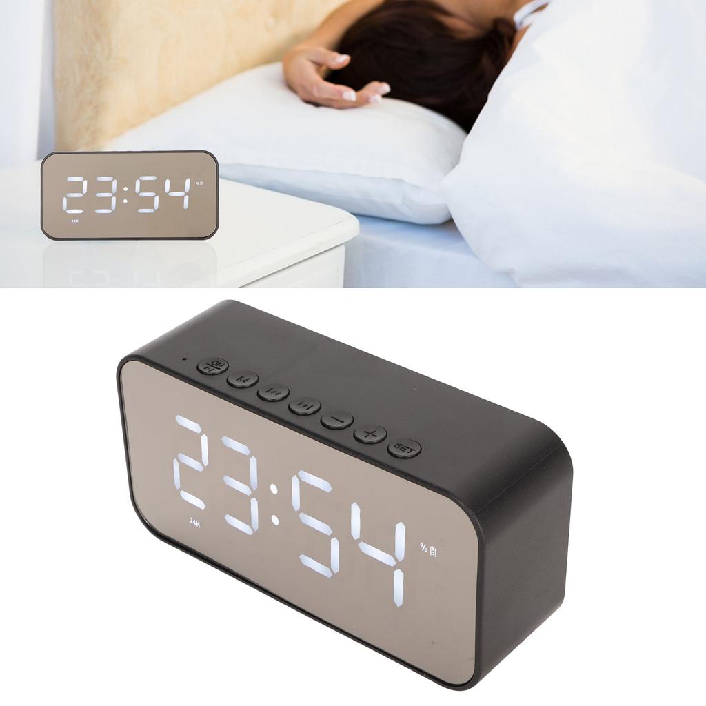 Wireless Speaker Stereo Sound Noise Cancelling Temperature Display Voice Broadcast FM Radio Mirror Alarm Clock