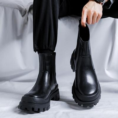 Thick-soled Martin Boots British Style Black High-end Chelsea Boots Men's Tide Increases Medium-top Cigarette Boots 69015-R