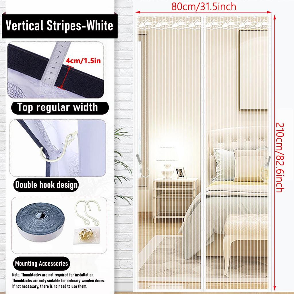 Magnetischer Fliegengitter-Türvorhang, selbstdichtende Fliegengittertür, robuster Türgitter-Magnetverschluss, insektensicher, einziehbares Fliegengitter-Türnetz, Weiß