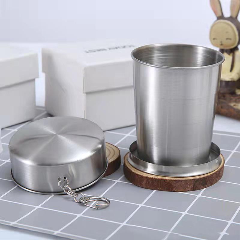 75ml/150ml/250ml Portable Stainless Steel Telescopic Folding Cup Easy Carry Key Coffee Cup Outdoor Hiking Camping Drinking Set