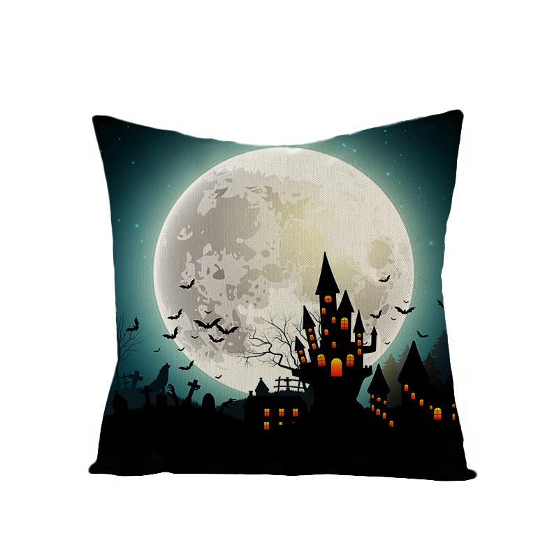 Old Castle Dragon Boat Moon Pumpkin Cushion Cover Horror Pattern Sofa Throw Pillows Living Room Halloween Decorative Pillowcase