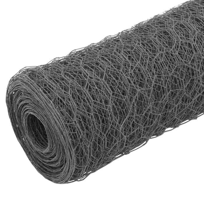 VidaXL Grillage Acier Revêtement PVC 25x1,5 m Hexagonal Gris Clôture de Jardin 143285
