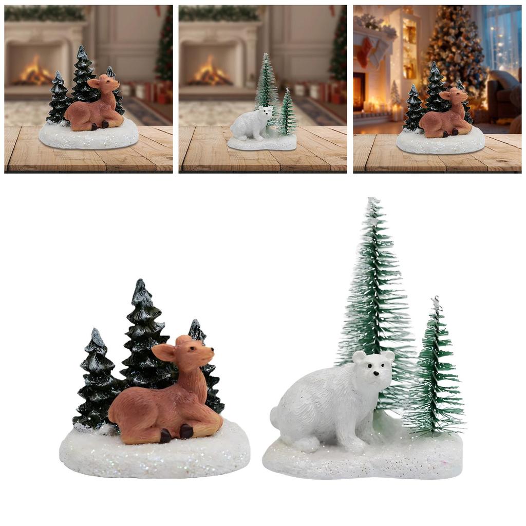 Xmas Deer Figurine Resin Craft Miniature Festive Ornaments for DIY Christmas Fairy Garden Decoration