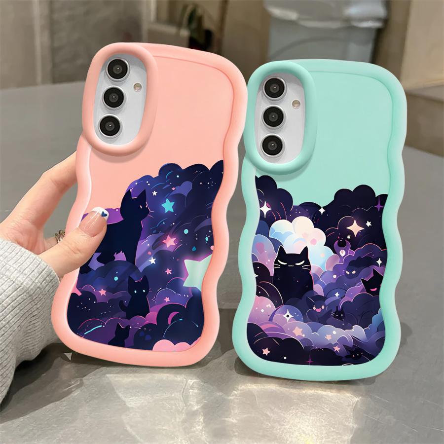 Black Cat Starry Night Case for Samsung Galaxy A52 A15 A12 A13 A14 A21s A16 A11 Soft Phone Cover A22 A06 A05 A03 A33 A53 A04 A23