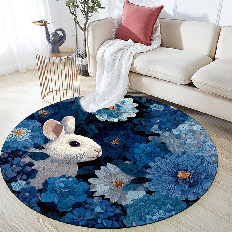 Blue Series Animals,Round Area Rug,Carpet Rug for Living Room Bedroom Sofa Playroom Decor,Non-slip Floor Mat