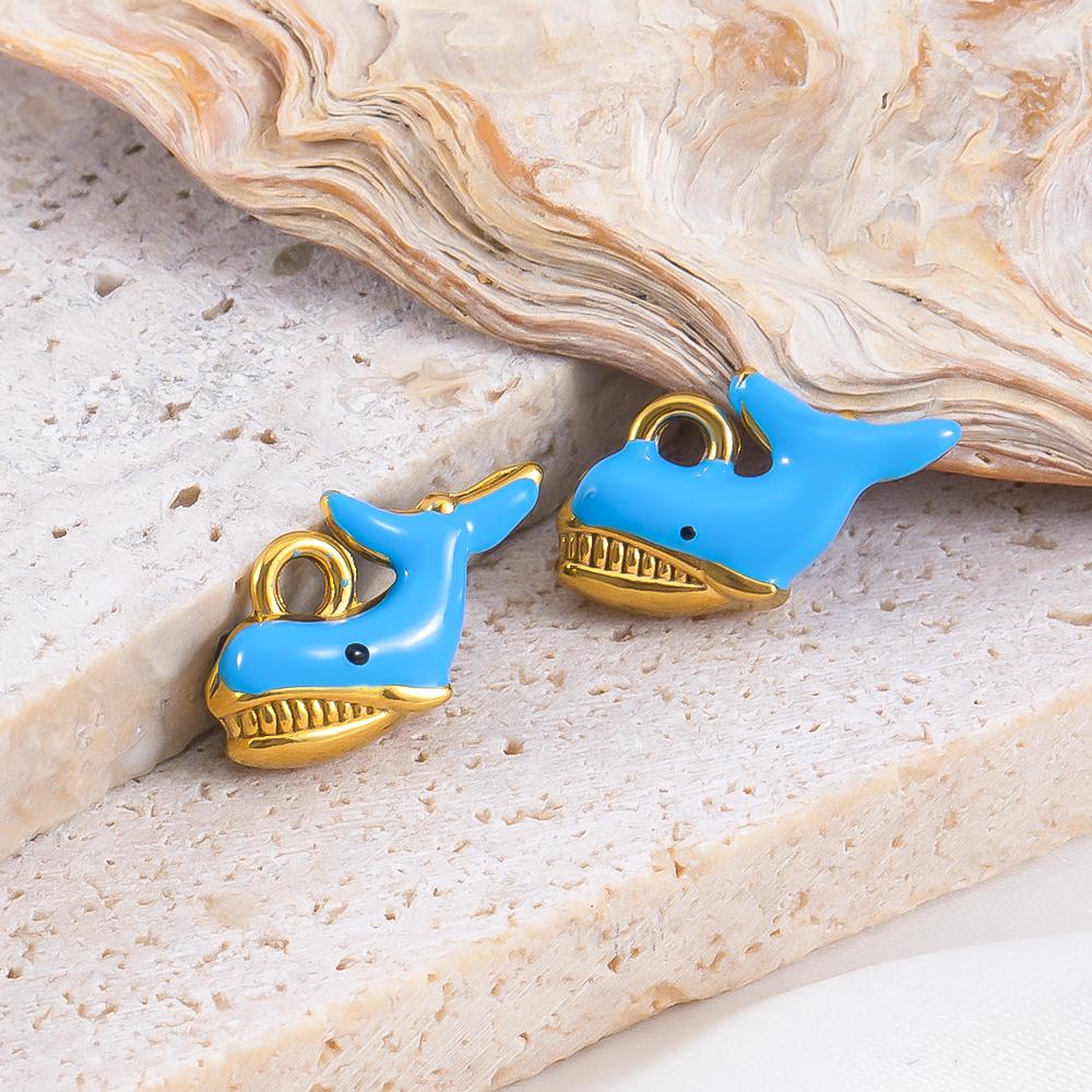 2pcs Stainless Steel Ocean Animals Pendant Whales Seahorses Conch Shells Marine Bracelets Earrings Charm for Jewelry Making Gift
