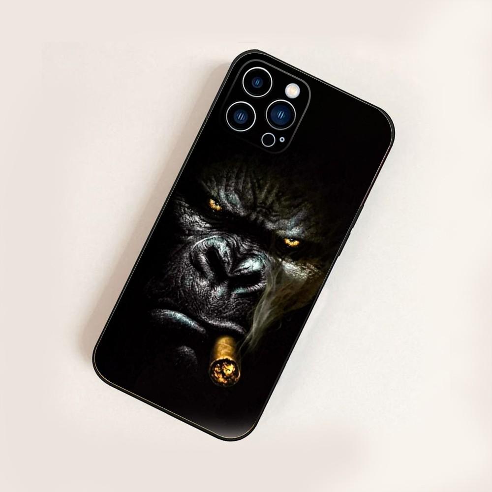 Gorilla Art Design  Phone Case For iPhone16,15,14,13,12 Mini 11 Pro XR,X,XS,MAX 7,8 Plus Silicone Cover Soft Black