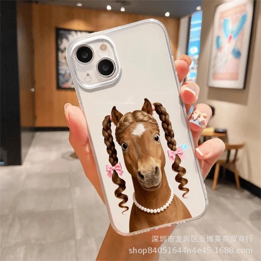 Ponytail Horse Is Suitable for Apple 15 Mobile Phone Case iPhone14Pro All-inclusive 11promax Anti-drop 16 Protective Case.