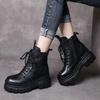 Fashion GKTINOO Women's Genuine Leather Ankle Boots Women Autumn Winter Lace Up Women Punk Boots Flat Ladies Shoes Woman Botas Mujer