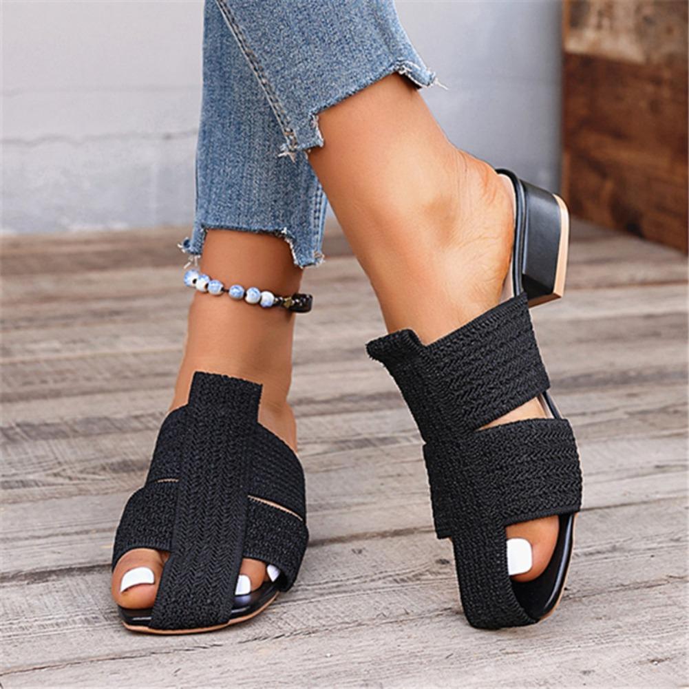 Fashion Women Mid Heels Slippers Chunky Heeled Sandals Designer Shoes 2025 Summer Fashion Slides New Dress Pumps Mujer Zapatos