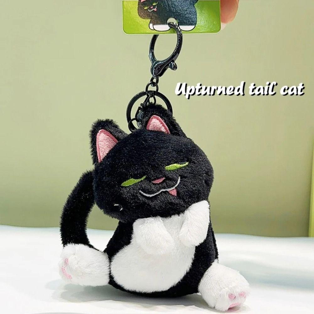 Soft Naughty Cat Pendant Black Cat Car Key Ring Portable Stuffed Doll Keychain  Birthday
