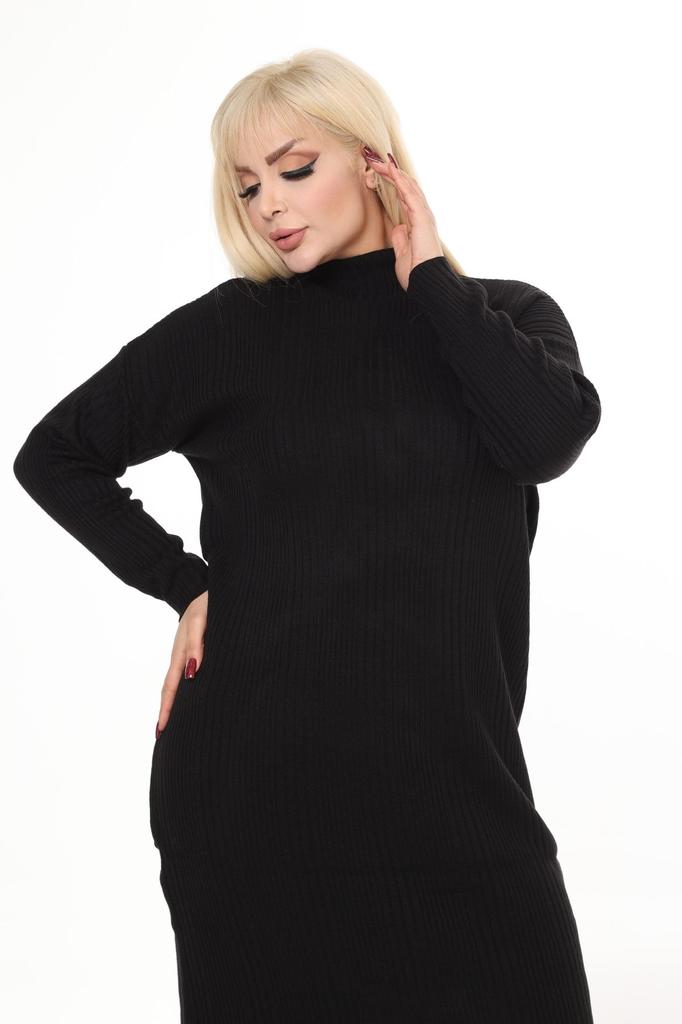 Women's Big Size Dress Green Half Turtleneck Knitted Knitted Dress