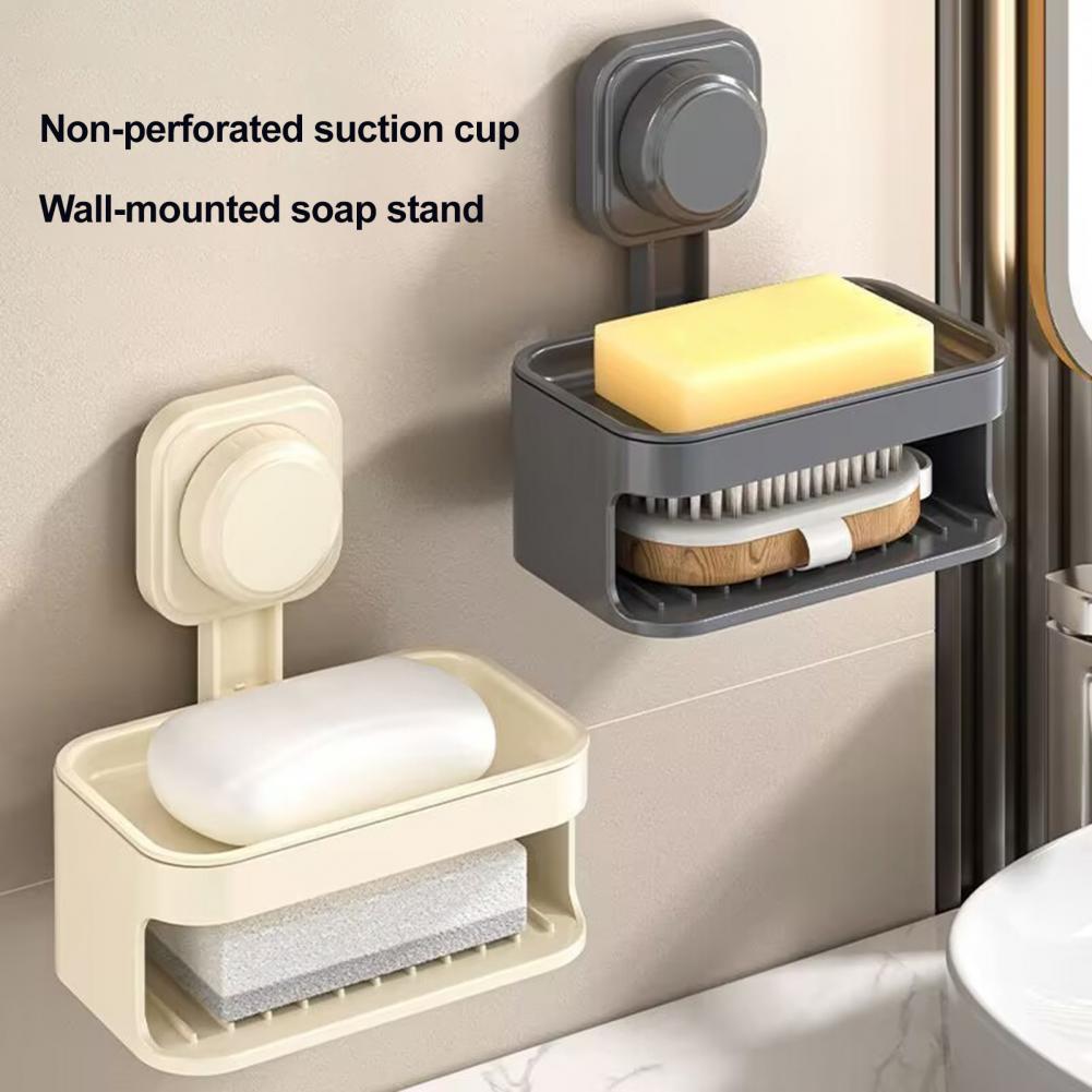 Soap Rack Double-layer Suction Cup Soap Dish with Drainage Holes for Bathroom Wall Mounted Self Draining Bathroom Accessories