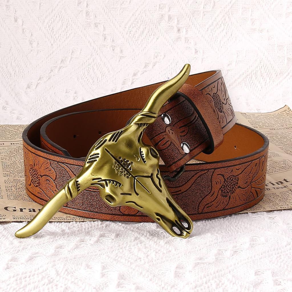 Men'S Belt Light Luxury Belt Men'S High-End Sense Bull'S Head Button Belt Men'S Trendy Men Can