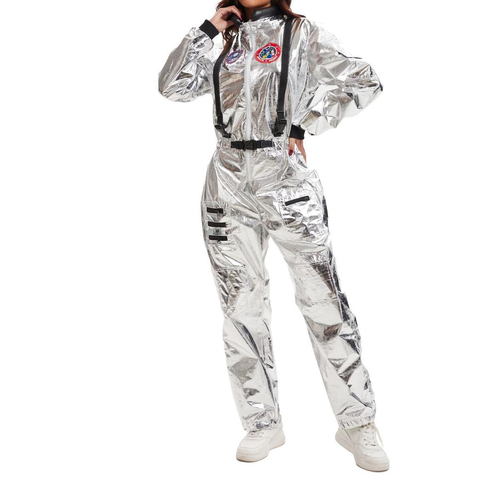 Adult Astronaut Costume Full Body Jumpsuit Space Theme Uniform with Patches and Zipper Closure for Parties Events