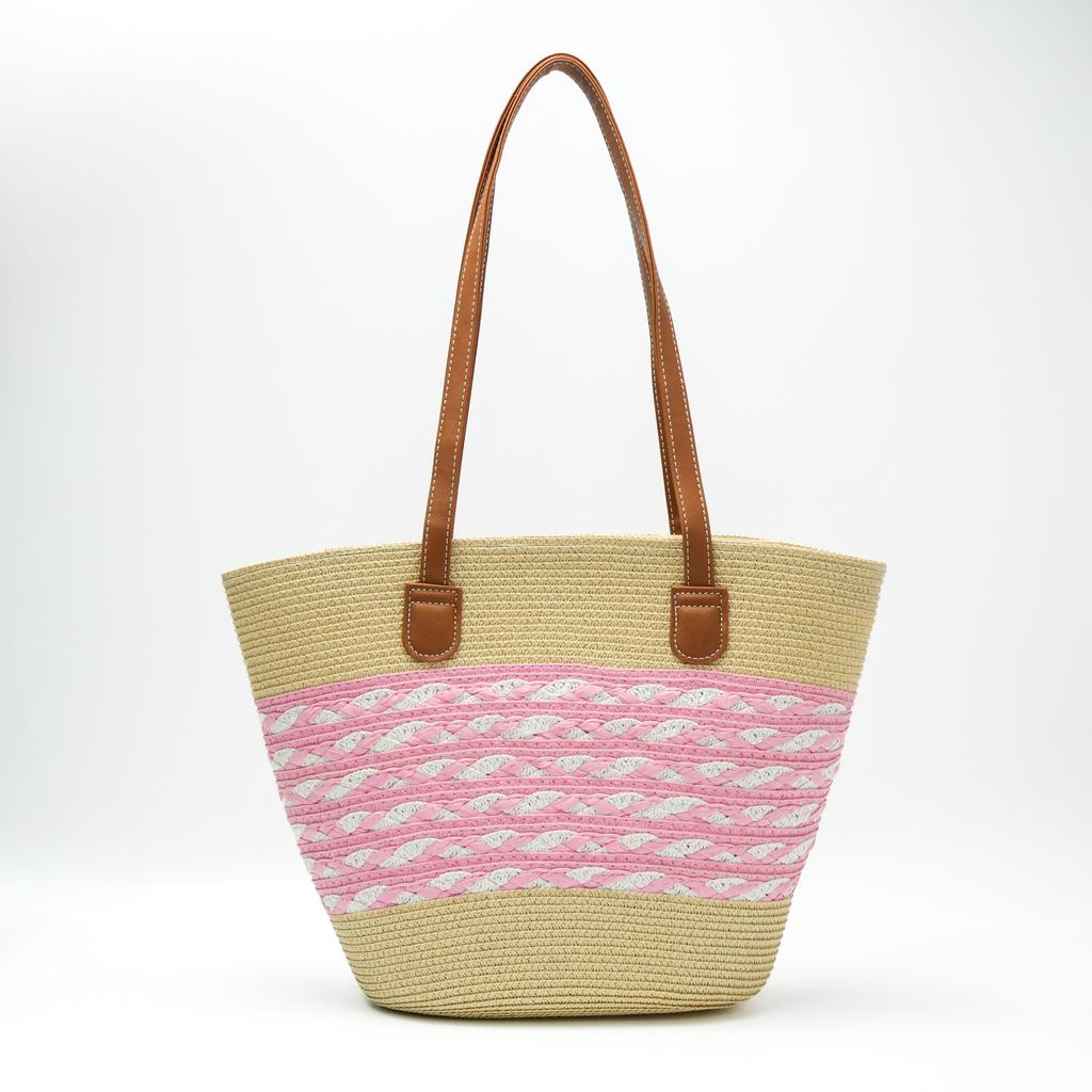 Einschulter-Patchwork-Strobgeflecht-Tasche, Vielseitige Handgeflochtene Tasche, Große Tragetasche, Urlaubs-Strandtasche, Gemüsekorb, Damentasche