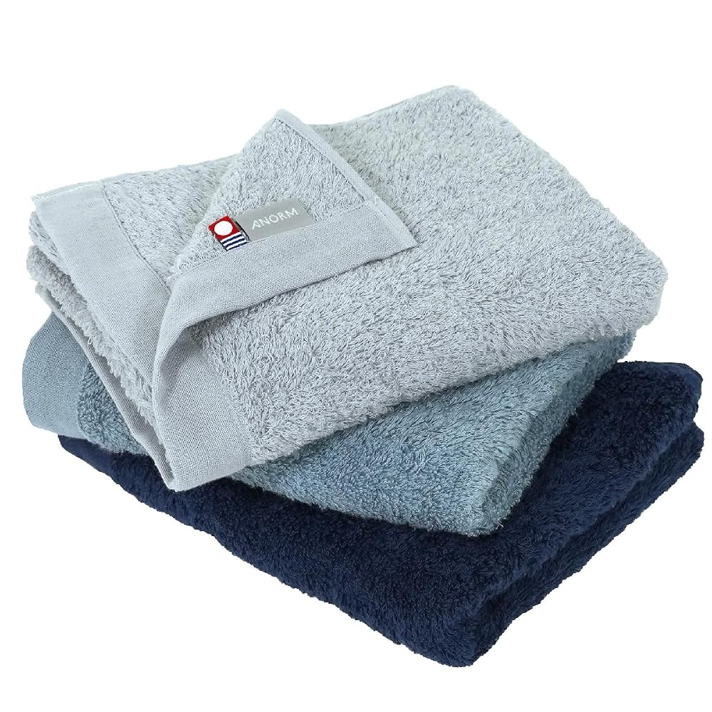 Imabari Watawa Face Towels, Set of 3, Gray, Blue, Navy, Thin Cotton, 35 x 85 cm
