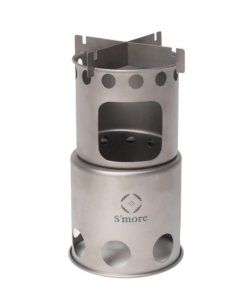 S'more Titanium Chimney Camping Stove, Fire Pit, Campfire, Solo Camping, Cookware, Outdoor Chimney, Compact, with Charcoal Opening