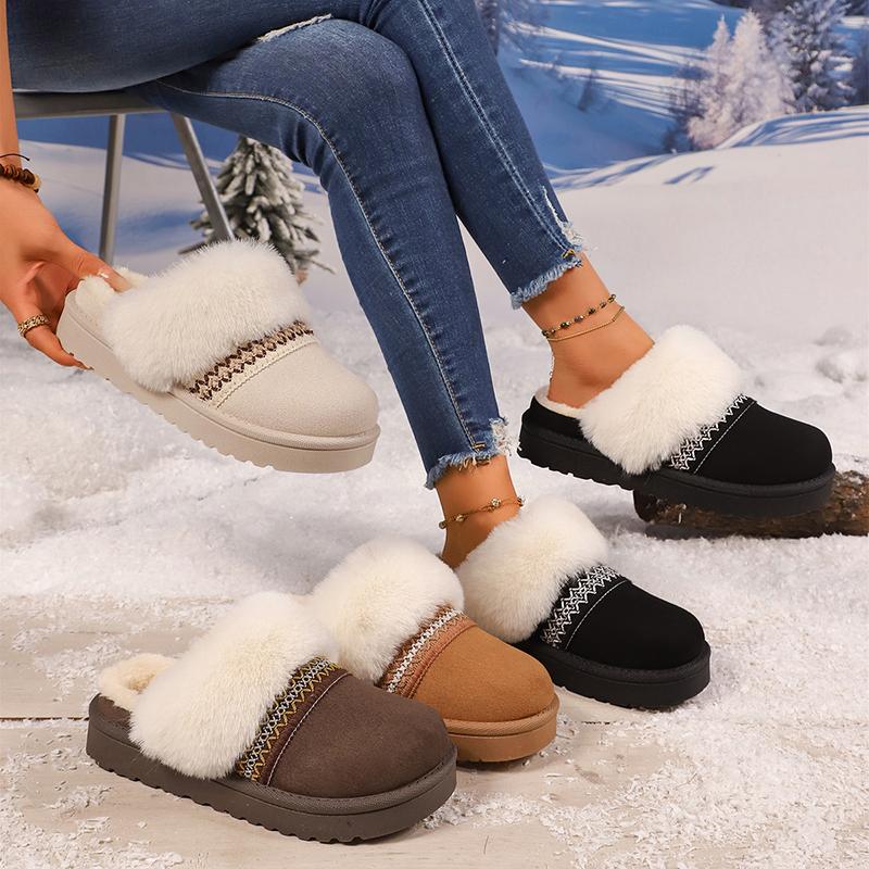 Fashion Fashion Striped Fluffy House Slippers for Women 2025 Winter Warm Plush Cotton Shoes Woman Comfort Non Slip Fur Platform Slippers
