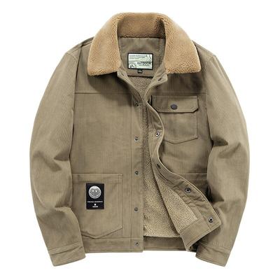 Herren LooseJacket Dicke Fleecejacken Lässiger Mantel mit mehreren Taschen Einfarbig Warm Langarm Einreihiger Mantel