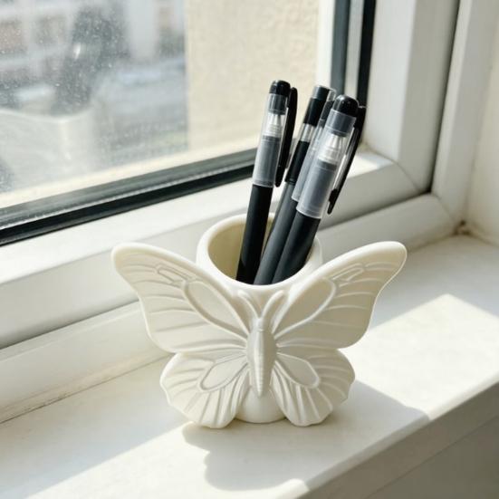 Yousheng 3D Printed Butterfly Pen Holder, Embossed Desk Organizer for Pencils Makeup Brushes, Large Capacity Storage Box for Home Office Decor