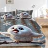 3-teiliges Winter Wonderland Schneeeule Bettwäsche-Set - Enthält einen Bettbezug und zwei Kissenbezüge (Kein Kern) - Festliches Geschenk für Schlafzimmerdeko - Pol