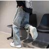 American High Street Alphabet Embroidered Jeans Men's Summer Trendy Ins Casual Slit-breasted Straight Wide-leg Pants