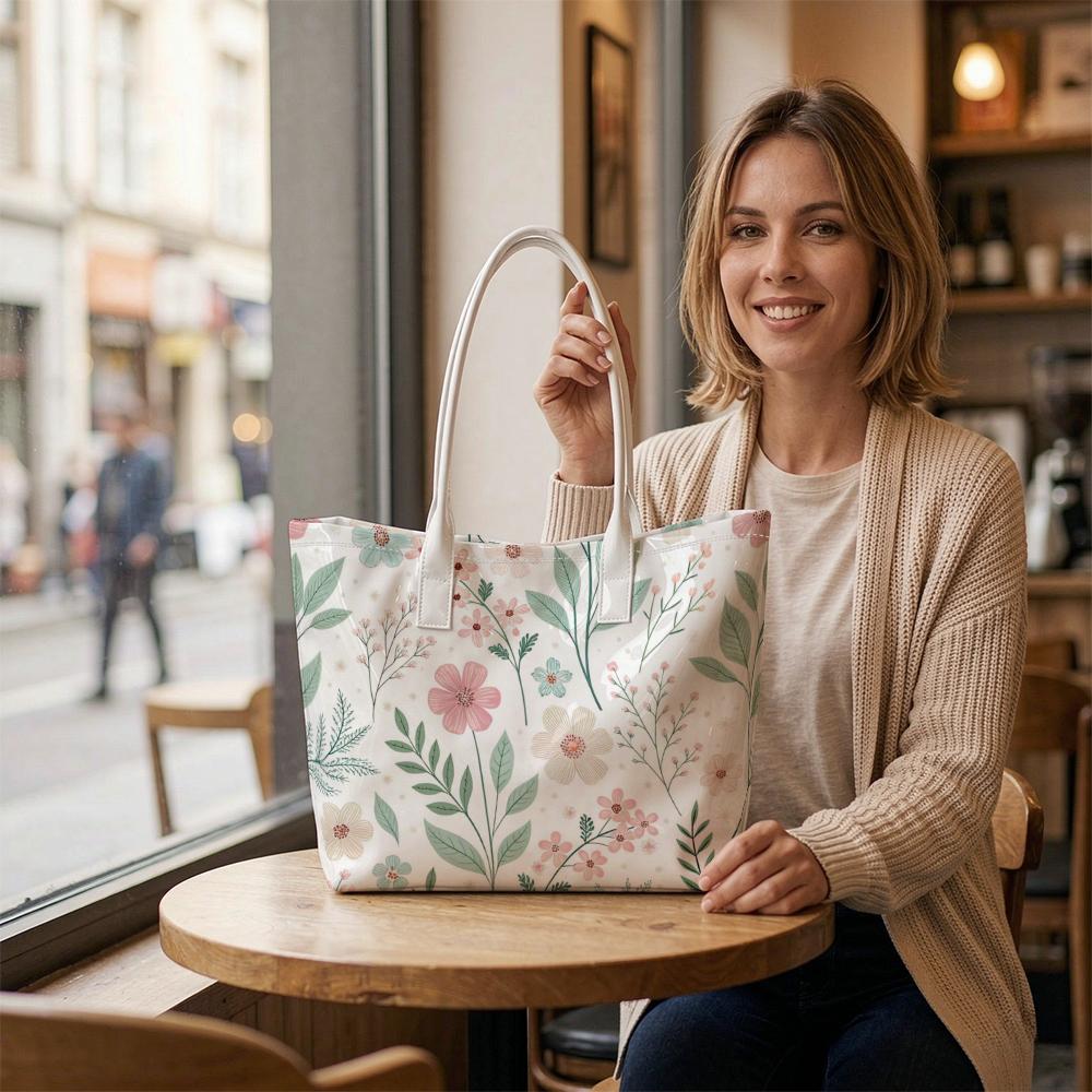 Floral Printed Shoulder Tote Bag Stylish Casual Daily Carry Handbag for Ladies