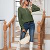 GMXIA Solid Color Print Autumn Winter O-Neck Casual Button-twisted Long Sleeve Twist Knit Pullover Sweater for Women