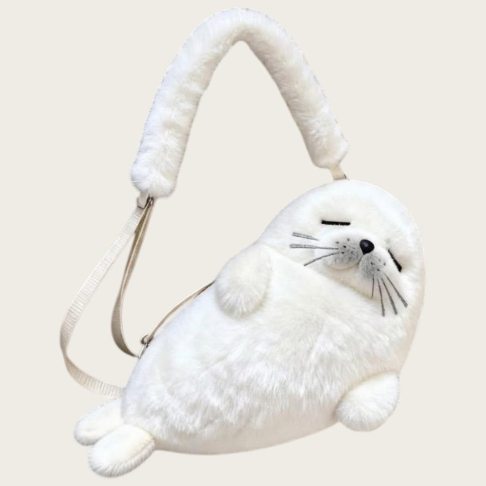 

Мягкая пушистая милая сумка через плечо в виде тюленя Мультяшная Регулируемые ремни Сумка для телефона Плюшевая ткань Легкая сумка через плечо белый