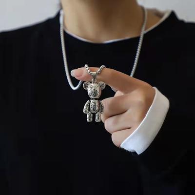 Activating Violent Little Bear Titanium Steel Necklace, Hip-hop Punk Couple Sweater Chain, Women's Small Niche Hoodie Pendant
