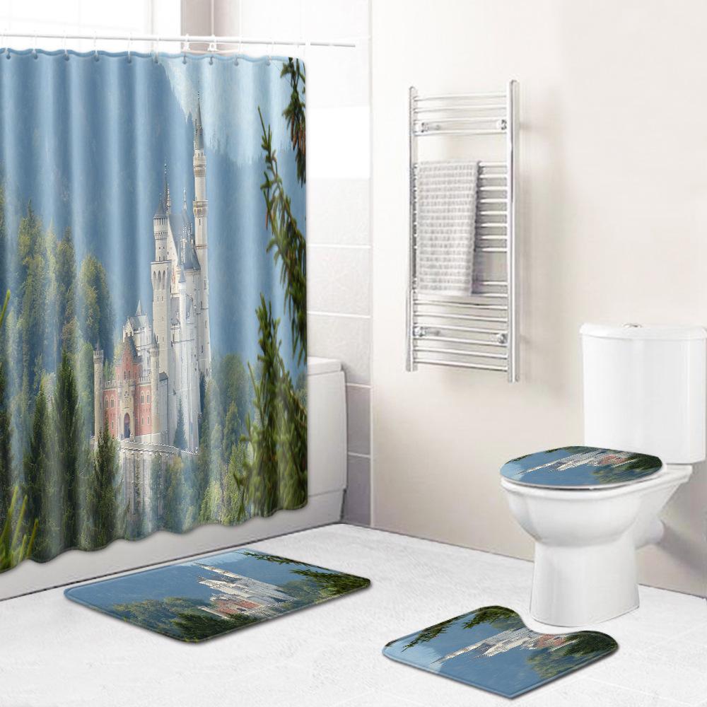 Creative Bathroom Non-Slip Floor Mat, Shower Curtain Combination Carpet, European And American Style Explosion Woman