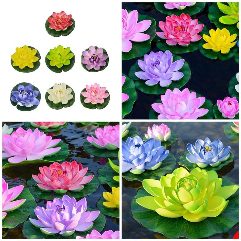 Künstliche Schwimmende Schaumstoff-Lotuspflanzen Gemischte Farbe Künstliche Lotusblumen Display-Charme für Teich- und Gartendekorationen