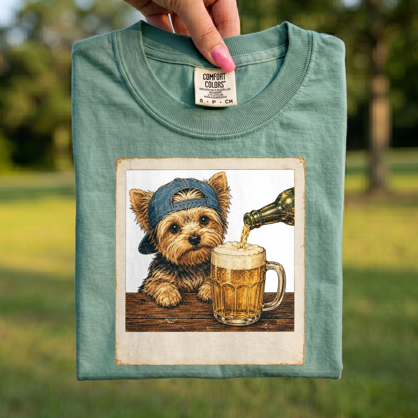 Comfort Colors® - Yorkie Beer Shirt, Funny Yorkshire Terrier Tee, Dog Drinking Beer T-Shirt, Vintage Polaroid Dog Shirt, Dog Lover Gift L