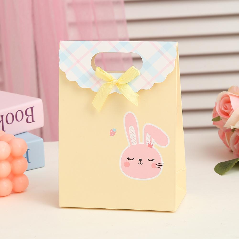 StoBag Cute Bunny Gift Wrapping Bags Paper Candy Bags with Handles Ribbon Packaging Bags for Sweets Birthday Wedding Party Favor