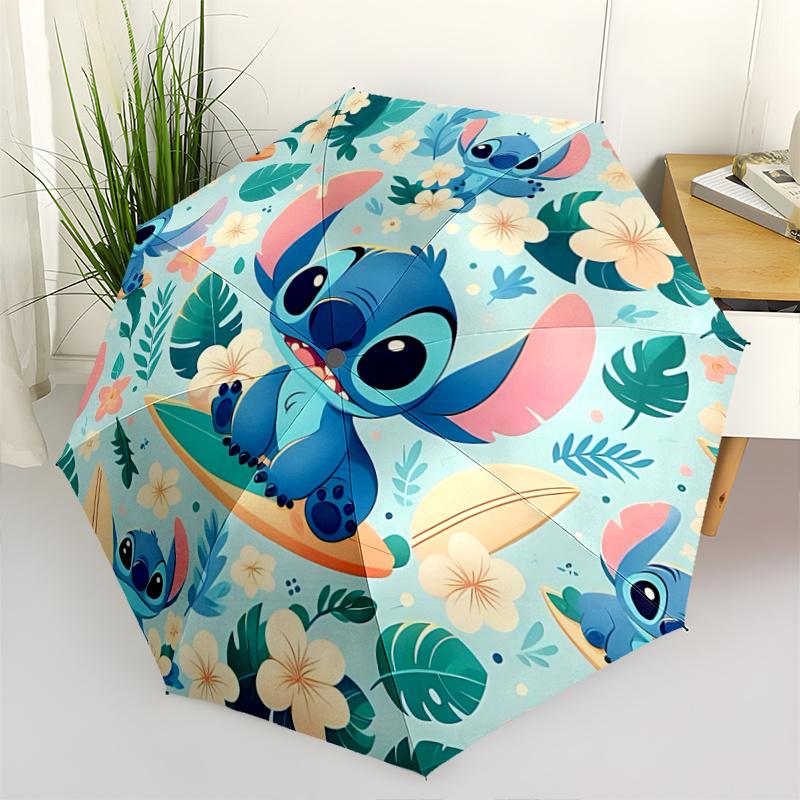 

1pc Stitch Flower Automatic Open/CloseUmbrella-CuteUmbrella with Cute Design, Portable 3-Fold Compact Umbrella for Men & Women, Valentine s