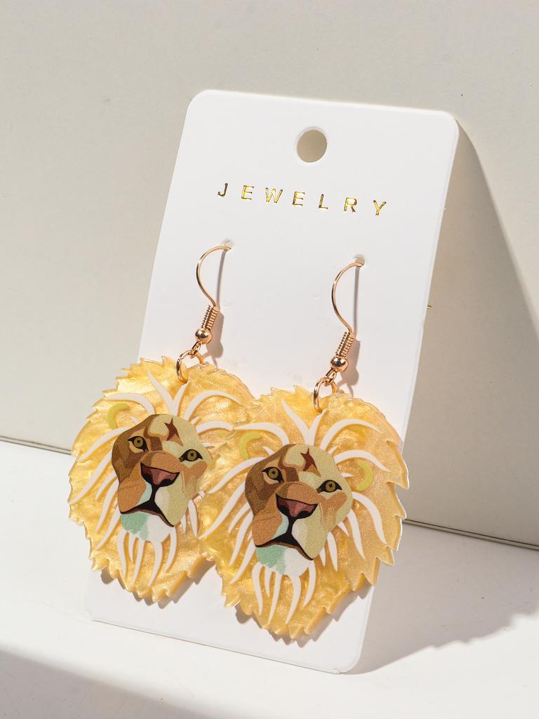 New Cartoon Lion Acrylic Print Drop Earrings for Women Funny Leo Animal Hanging Earring Fashion Party Jewelry Gifts