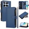 Case for Xiaomi 17T Pro 5G Premium Leather Zipper Pocket Wallet Phone Case with 9 Card Slots and Detachable Wrist Strap
