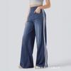 Women's High Waist Side Stripe Wide Leg Jeans Loose Fit Vintage Washed Denim Trousers