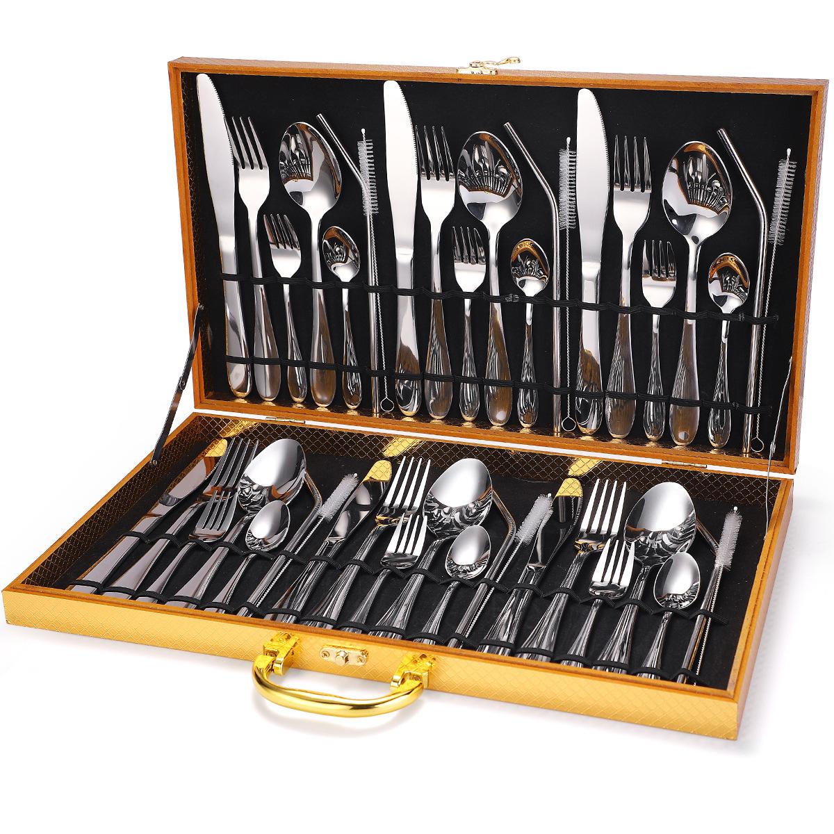 

2026 Stainless Steel Tableware Set 42-piece Set Household Products Knives, Forks, Spoons, Straws, Gift Boxes Quantity 42