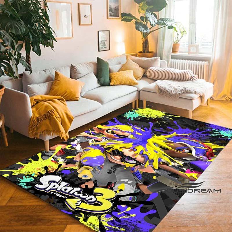 Cartoon Anti-Slip Mat for Kids, PC Gamer, 3D Gaming, Splatoon Rug, Home Carpet, Living Room, Bedroom, Sofa, Doormat, Area Decor1