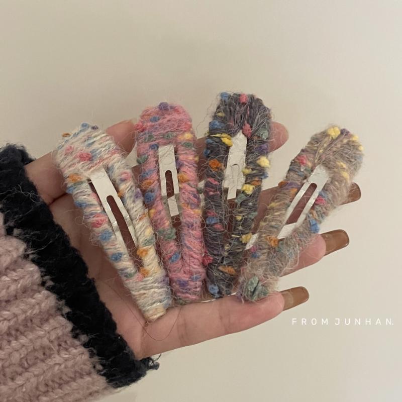 Rainbow Classic Wool Knitted Barrettes Hand-Woven Hairpin BB Clip High Sense Bang Clip Headwear Hair Accessories